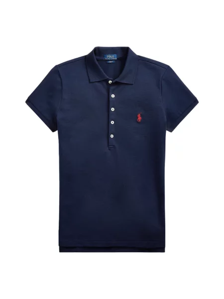 Koszulka polo Ralph Lauren z autografem ze stretchu z siateczki niebieska