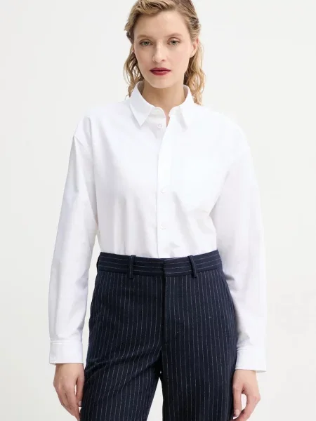 A.P.C. camasa din chemise boyfriend brodee femei cu guler clasic relaxed alb