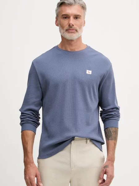 Tricou cu mânecă lungă Calvin Klein Jeans albastru