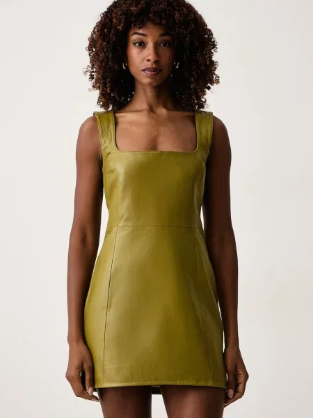 Retrofete rochie din piele Tilde verde