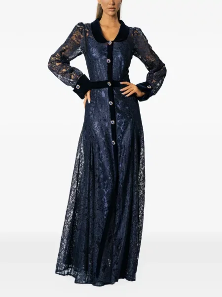 Rochie maxi Miau By Clara Rotescu de catifea albastru