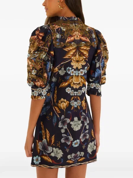 Rochie mini Farm Rio cu broderie albastru