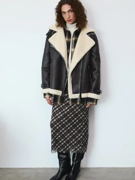 Medicine kurtka biker przejściowa oversize brązowy