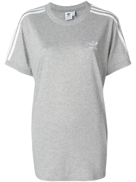 Tricou Adidas cu dungi cu autograf gri
