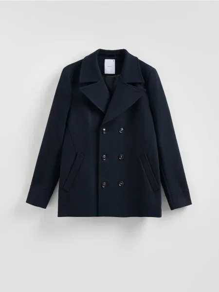 Reserved Palton cu rând dublu de și adaos de lână bleumarin