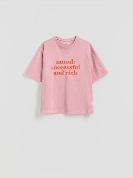 Reserved t-shirt z nadrukiem różowy