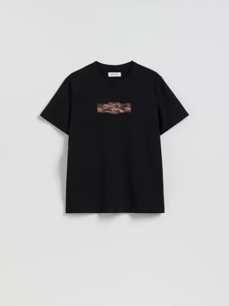 Reserved Футболка regular fit з мерсеризованої чорний