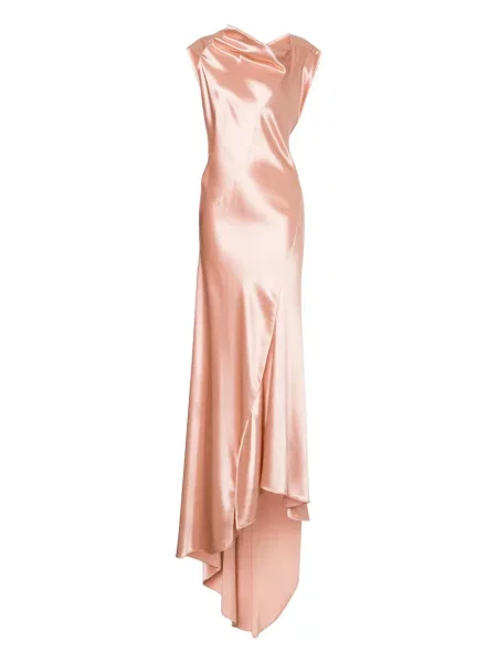 Rochie maxi Alberta Ferretti din satin lungă de costum roz