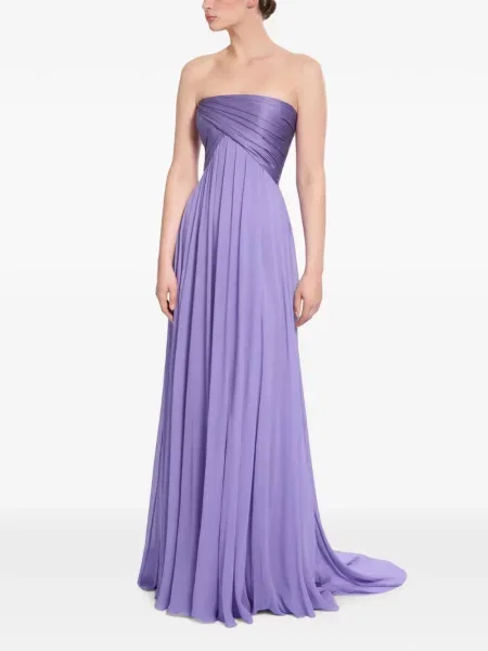 Rochie maxi Elie Saab cu volane fără bretele violet