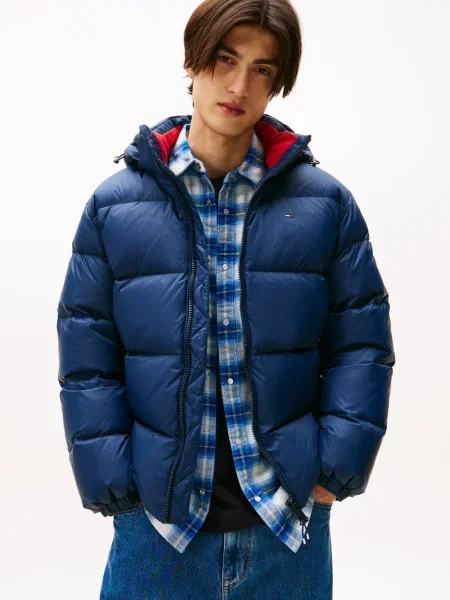 Kurtka jeansowa Tommy Jeans z kapturem z długim rękawem niebieska