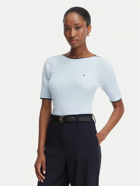 Tommy Hilfiger Pulover Fine Gg Cable Boat deschis albastru
