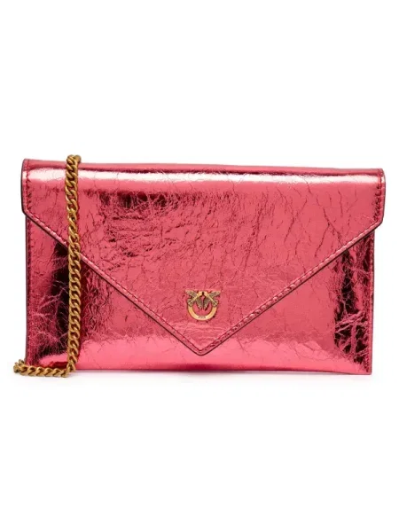 Pinko Bőr borítéktáska FLAT PURSE MINI rózsaszín