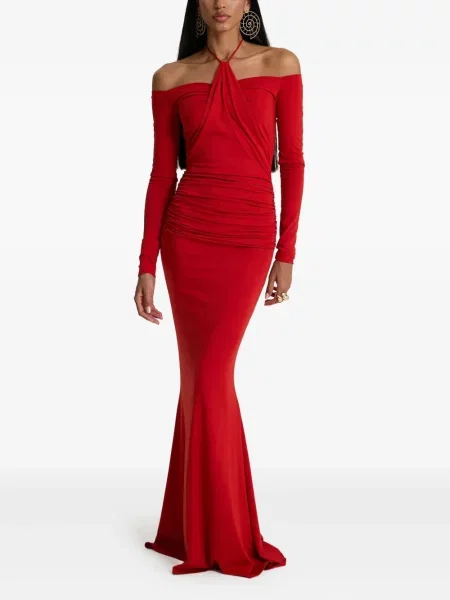 Rochie maxi Moos Studio drapată cu gât halter de costum roșu