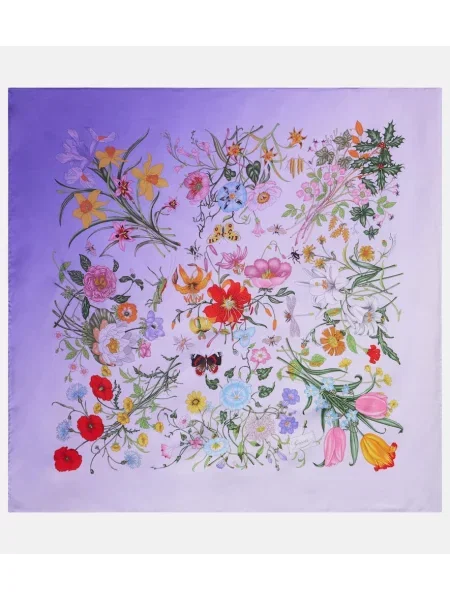 Svileni šal Gucci s cvjetnim printom ljubičasta