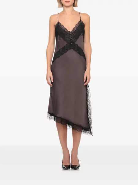Rochie The Andamane asimetrică din dantelă maro