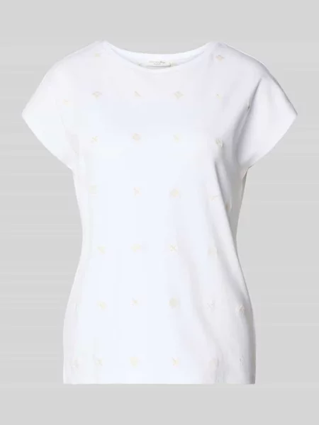 T-shirt z okrągłym dekoltem i haftami Christian Berg Woman biała