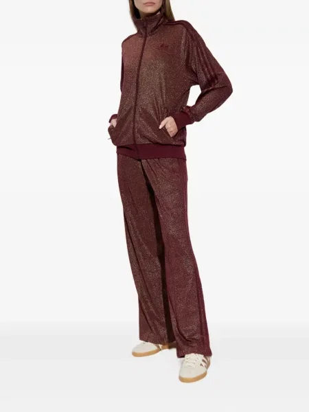 Prugasti prsluk Adidas od flisa s vezicama crvena