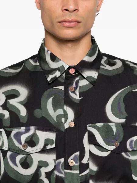 Cămașă Ps Paul Smith cu imagine cu imprimeu abstract lungă negru