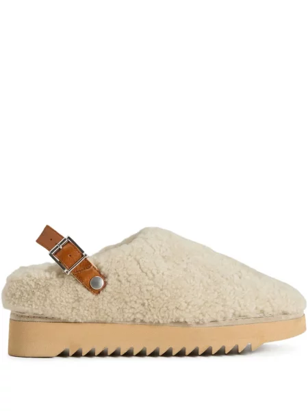 Papuci tip mules Woolrich cu cataramă alb