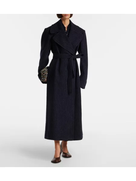 Palton Dries Van Noten de lână cu dungi albastru