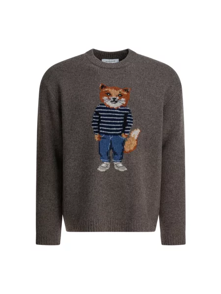 Sweter Maison Kitsune wełniany brązowy
