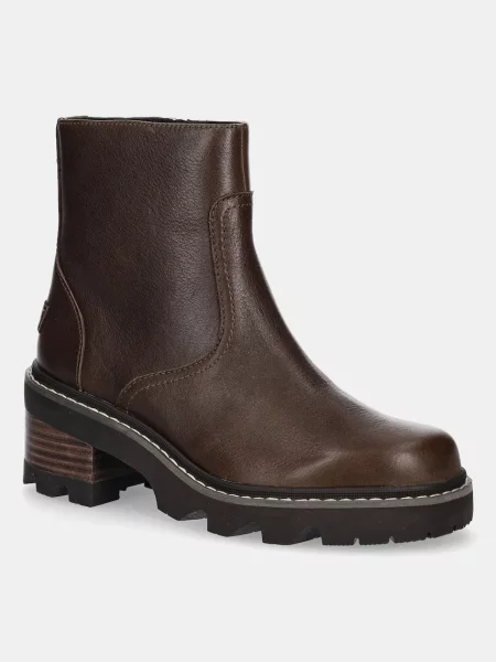 Кожени боти Sorel JOAN NOW ZIP BOOTIE с дебел с лека изолация кафяво