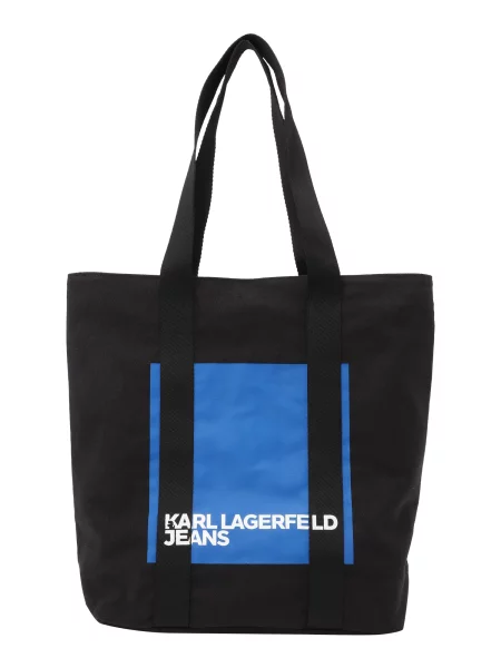 KARL LAGERFELD JEANS Nakupovalna torba Box Logo Canvas modra / črna bela