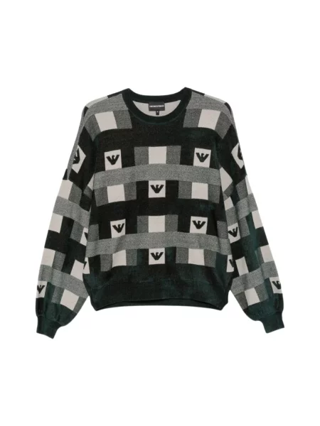 Sweter Emporio Armani w kratę z nadrukiem szary