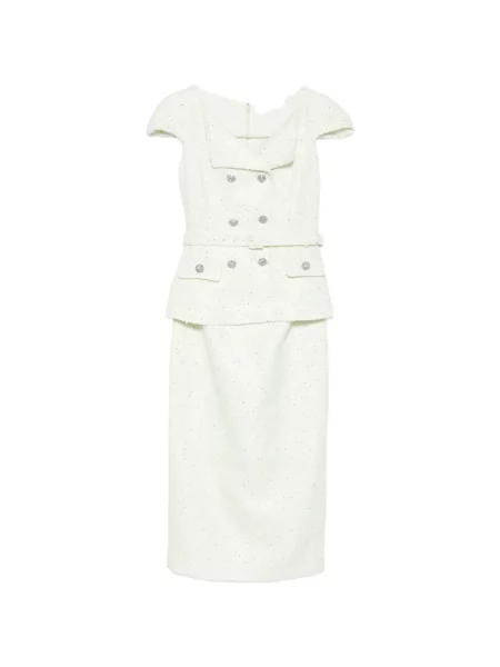 Bouclé rochie midi Self-portrait până la genunchi de costum verde