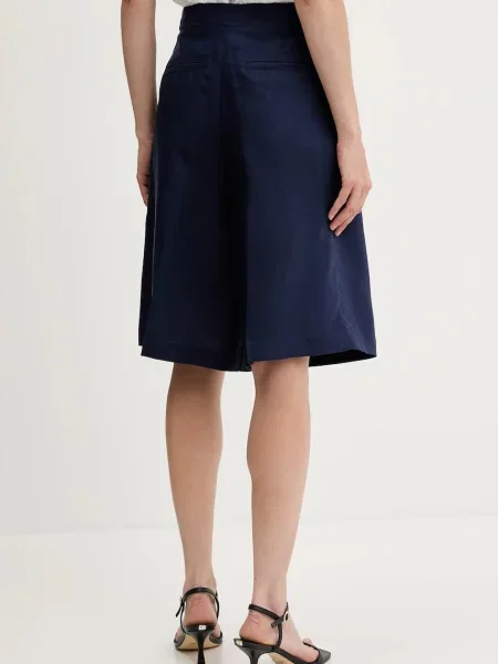 Šortky s příměsí lnu United Colors of Benetton tmavomodrá high waist