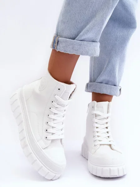 Usnjene prešito superge Big Star Shoes z vezalkami bela