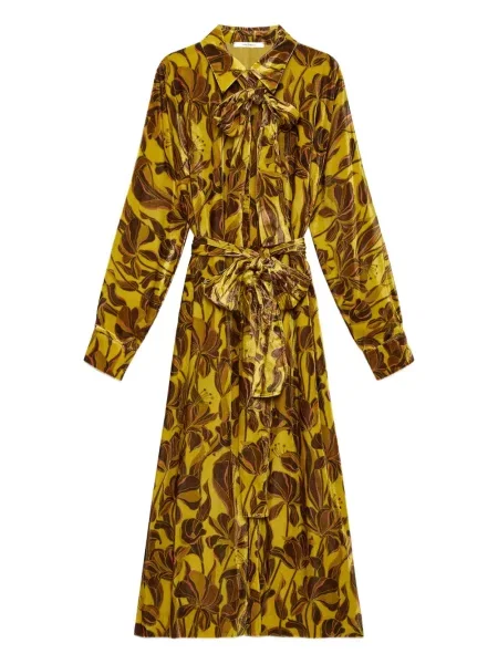 Rochie maxi Maliparmi cu model floral cu imagine de costum galben