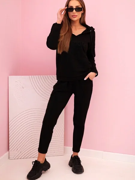 Komplet dresowy Kesi z kapturem z nadrukiem czarny