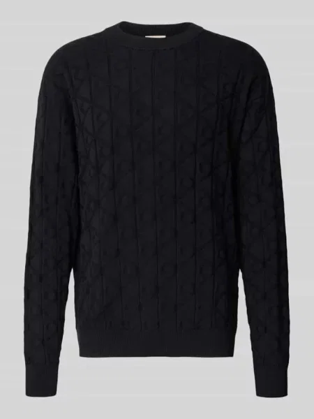 Sweter z dzianiny z okrągłym dekoltem model ‘EASY’ Calvin Klein Jeans czarny