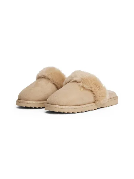 Tommy Hilfiger Papuci de casă | shearling | piele întoarsă cu adaos de lână bej