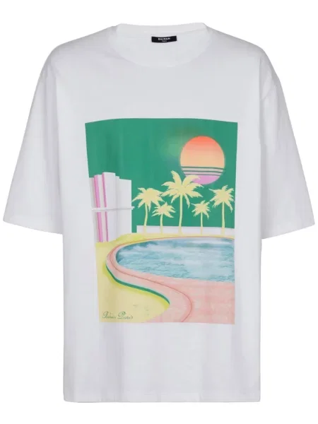 Tricou Balmain cu imagine alb