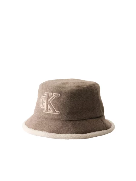 Calvin Klein Klobouček Typu Bucket S Medvídkovým Kožíškem černošedá / krémová béžový