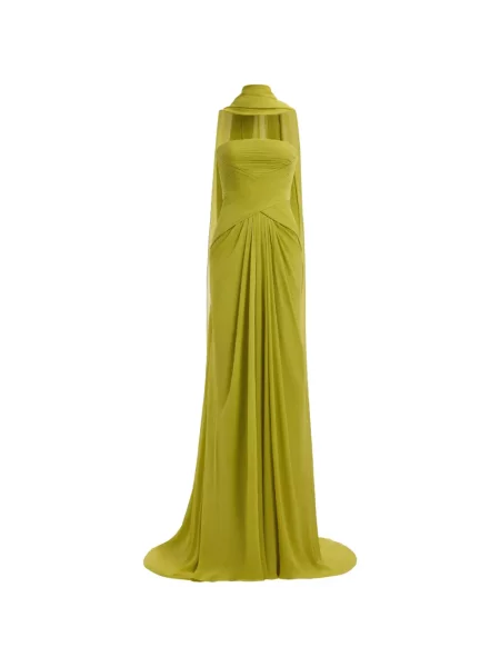 Rochie maxi Elie Saab drapată fără bretele verde