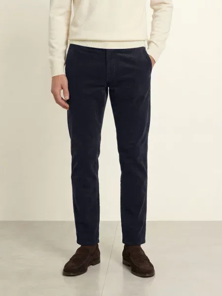 Strokesman's Sametové Chino Kalhoty Slim Fit tmavě modrá