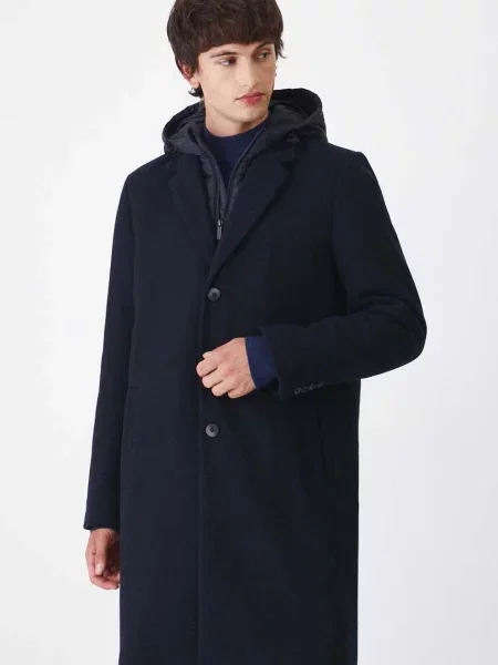 Палто с вълна Medicine зимен модел тъмносиньо