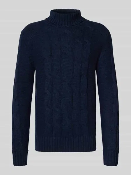 Sweter z dzianiny z wzorem warkocza Ftc Cashmere granatowy