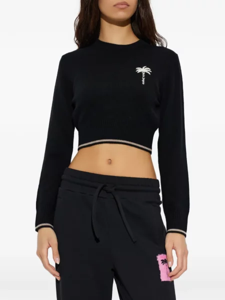 Decupat pulover Palm Angels cu broderie negru