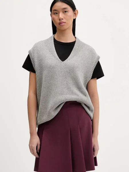 HUGO vestă din amestec de cașmir gri