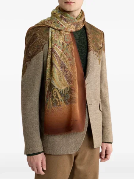 Μάλλινος κασκόλ Etro με σχέδιο paisley καφέ