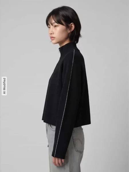 Sweter o luźnym kroju z kołnierzem zapinanym model SABA' Vero Moda czarny