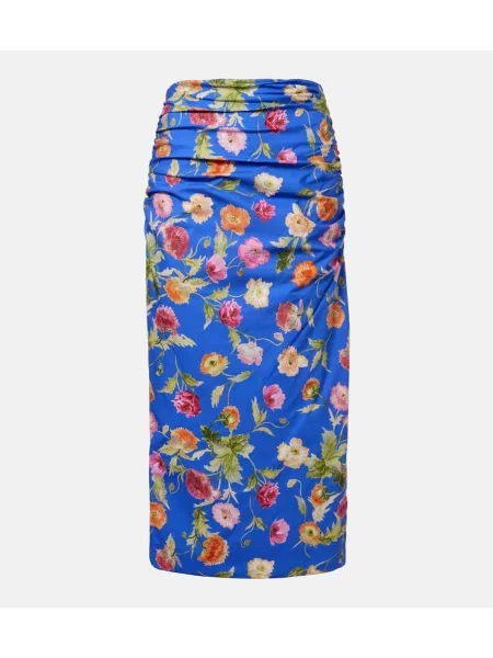 Fustă midi Carolina Herrera cu model floral până la genunchi albastru