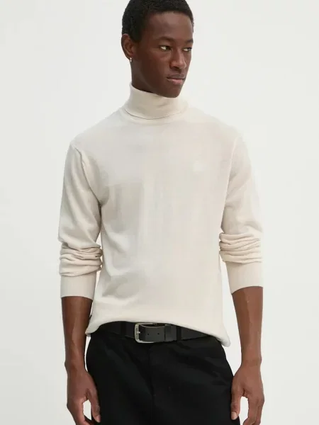 Вълнен пуловер G-Star Raw мъжки от лека материя с поло бежово