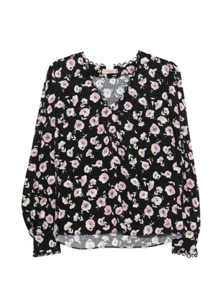 Bluză Twinset cu model floral cu decolteu în V negru