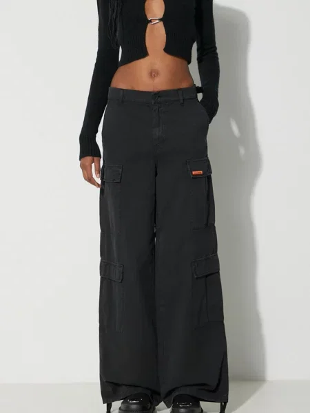 Heron Preston spodnie z domieszką lnu Vintage Wash Canvas Cargo fason cargo high waist czarny