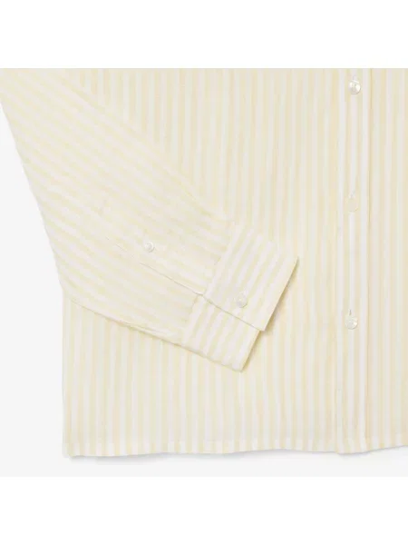 Lacoste Lniana Koszula Button-Down W Paski Regular Fit żółta